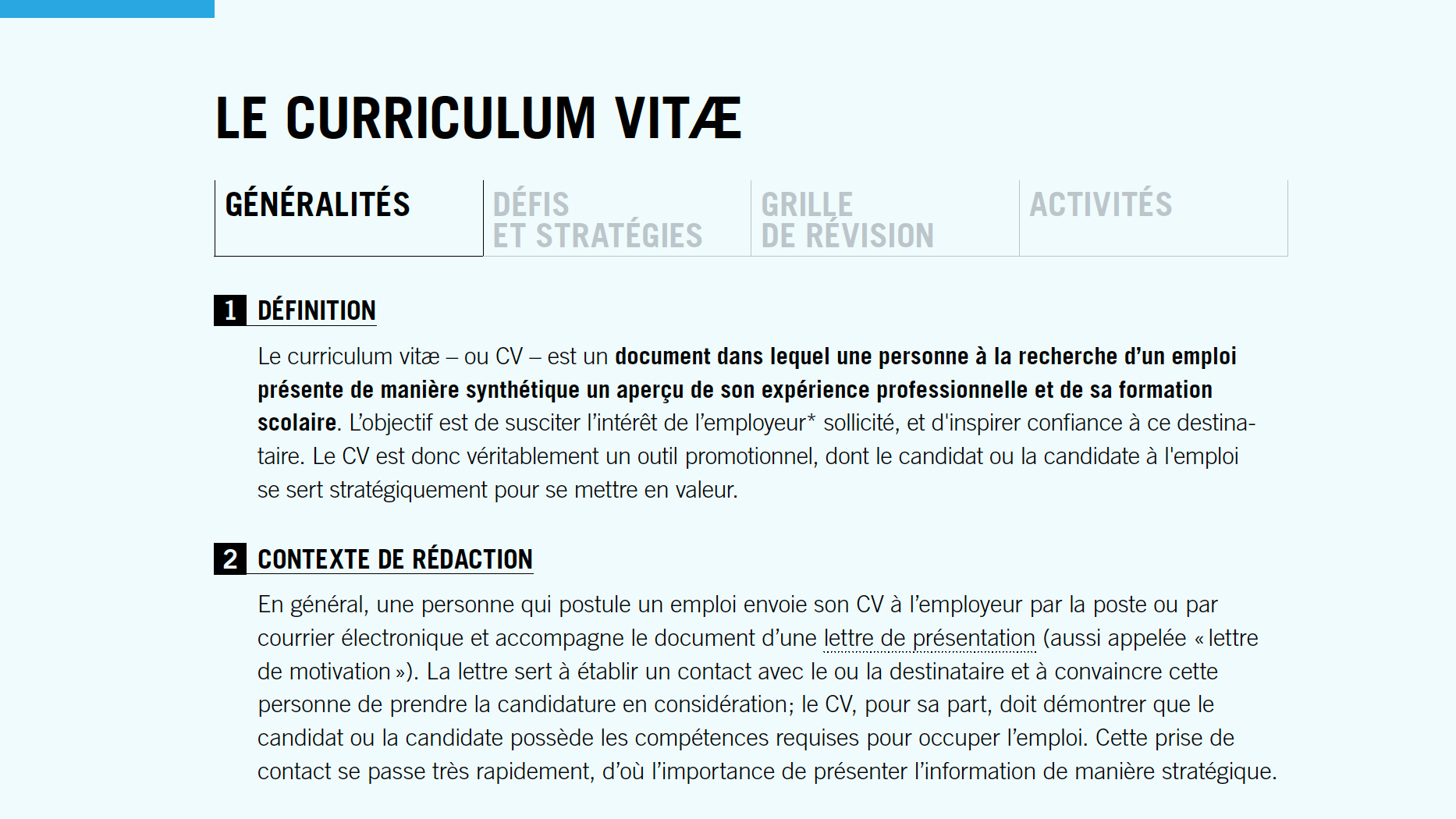 Le curriculum vitæ