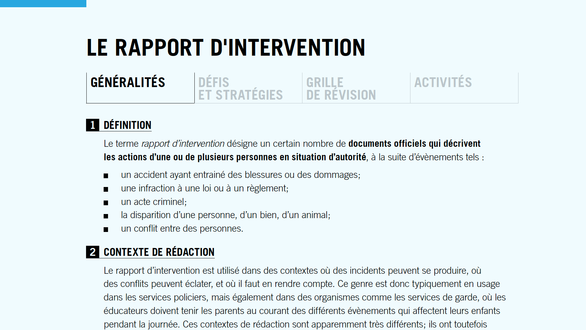 Le rapport d’intervention